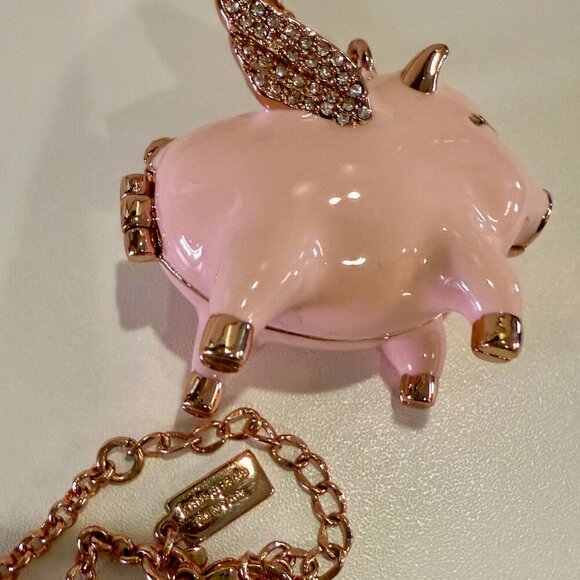 kate spade new york “When Pigs Fly” Necklace Rose Gold EUC - Picture 3 of 4